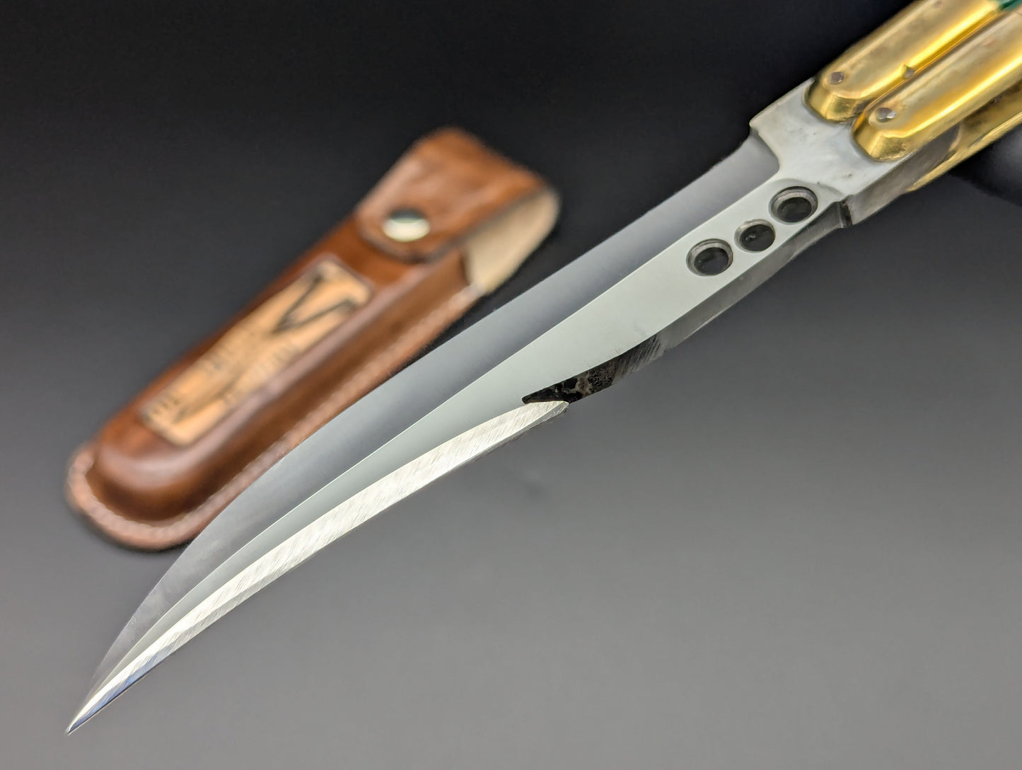 11" GREEN KALAPKOP GUT HOOK CLIP POINT FHM BALISONG