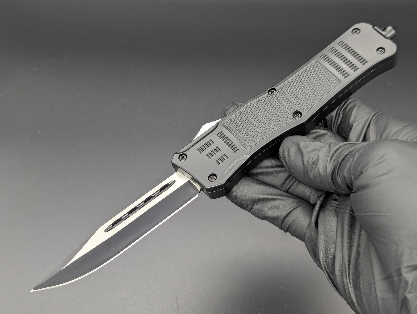9" 2-Tone Black Drop Point CQC OTF Automatic Knife