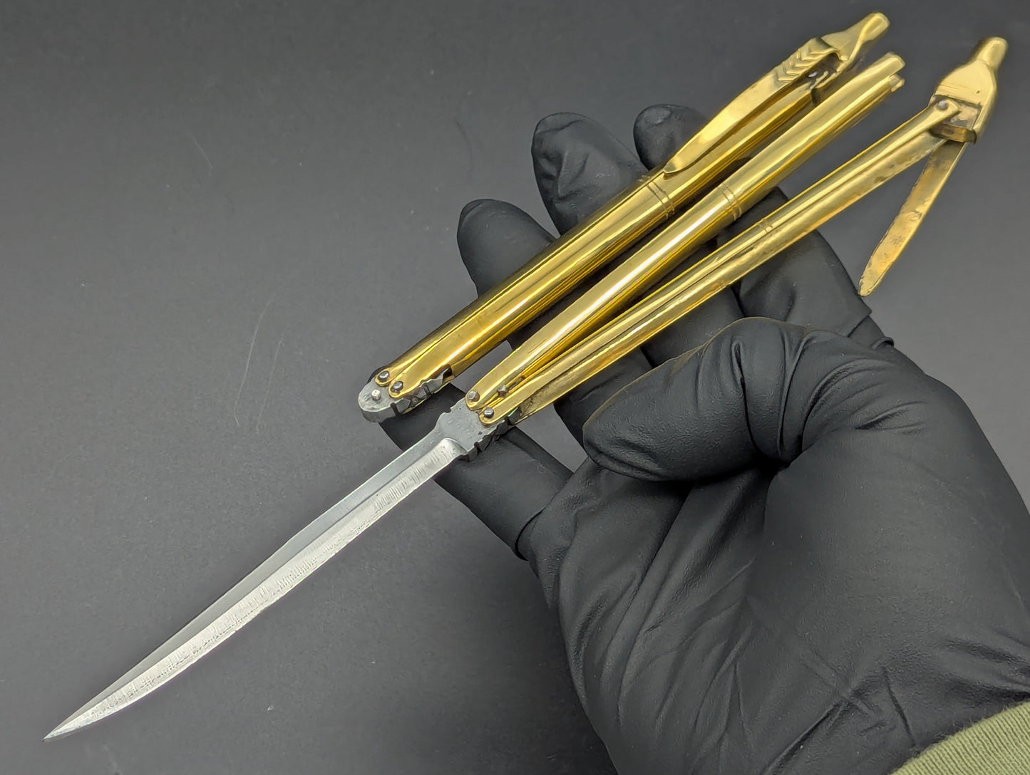 CLIP POINT FHM BRASS & STEEL BALISONG PEN KNIFE