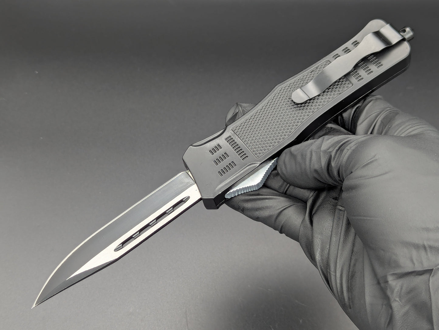 9" 2-Tone Black Drop Point CQC OTF Automatic Knife