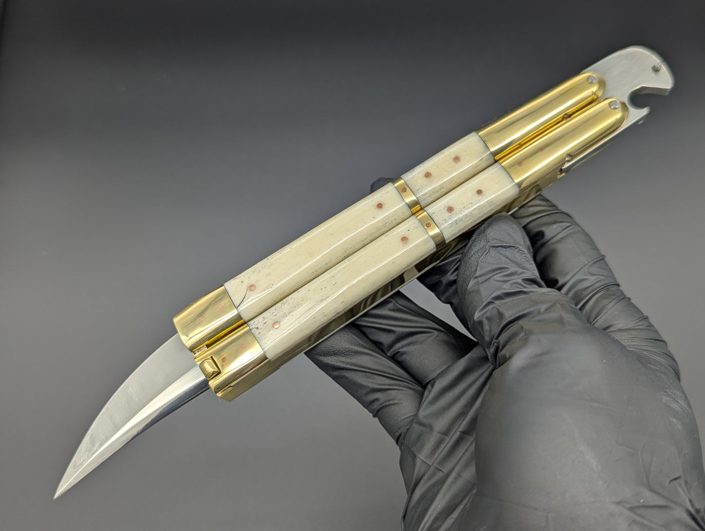 14.25" WHITE BONE BUSISI XL BLADE FHM BALISONG KNIFE