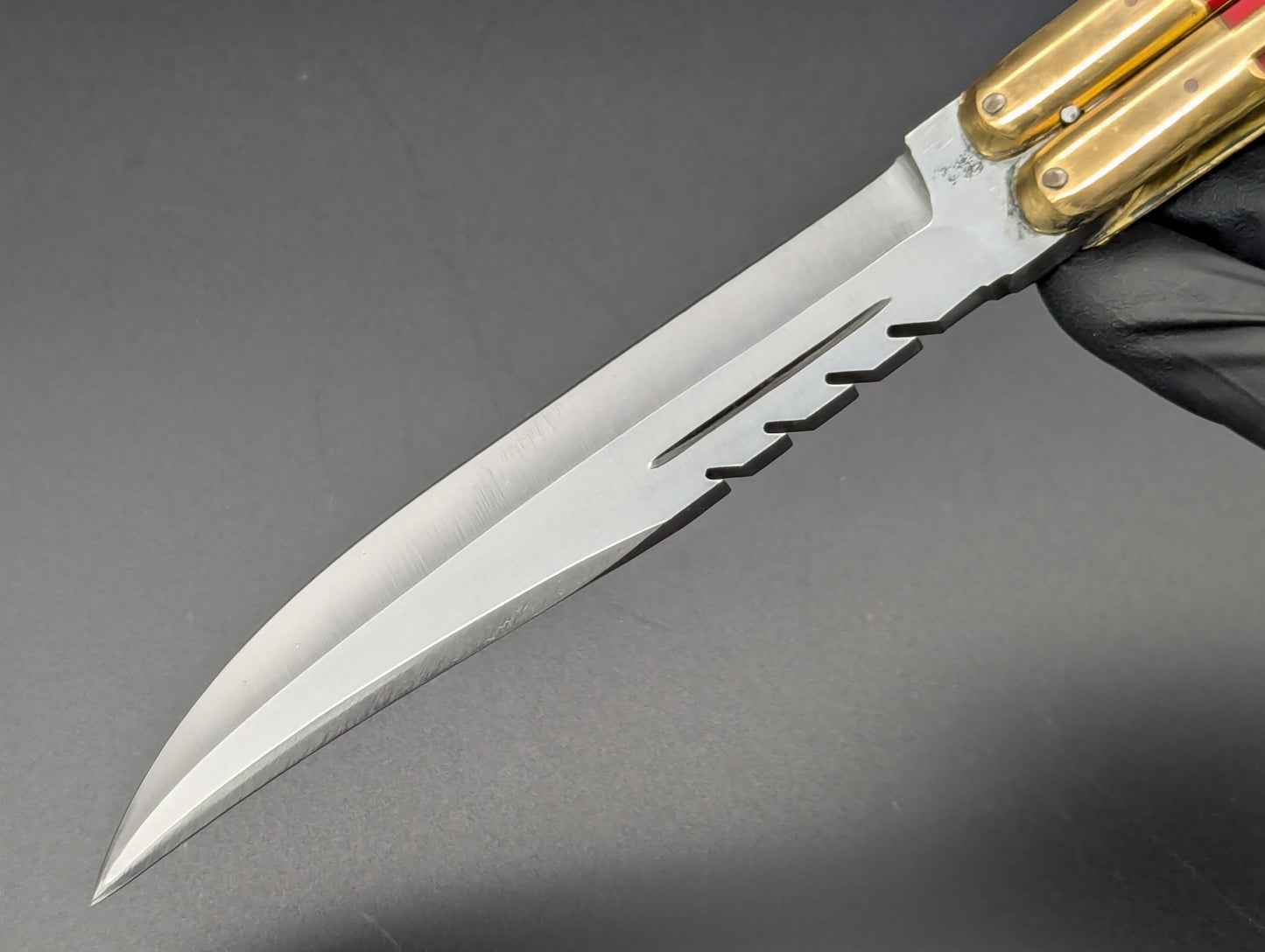 11" KALAPKUP BRASS/ RED BLOOD CLIP POINT FHM BALISONG