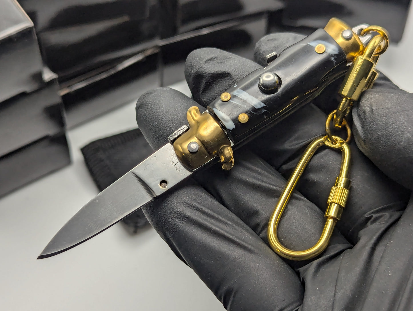 12 PC BLACK MARBLE JUMBO MINI STILETTO KEYRINGS