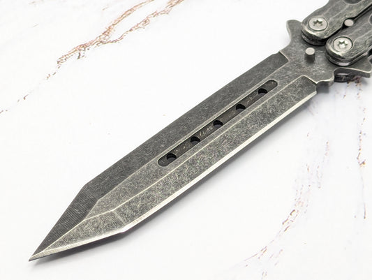 9" Stonewashed Spartan Balisong Butterfly Knife