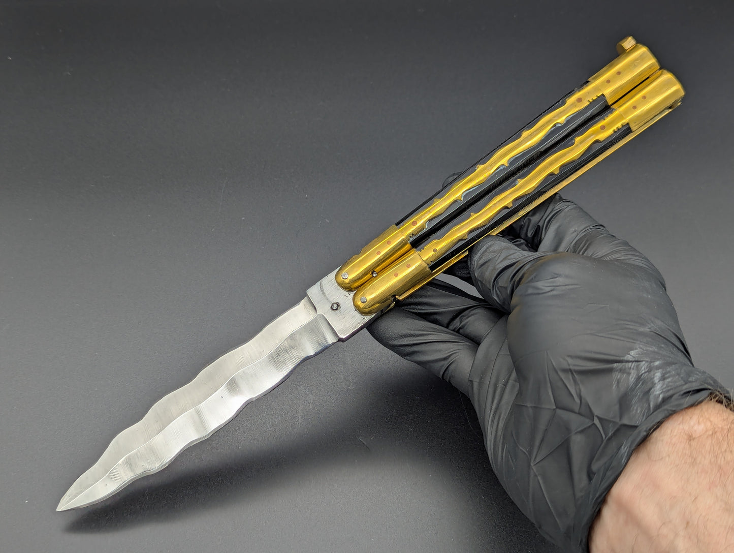 11" FILIPINO KALUPKOP BRASS/ BK COMPOSITE KRIS BALISONG