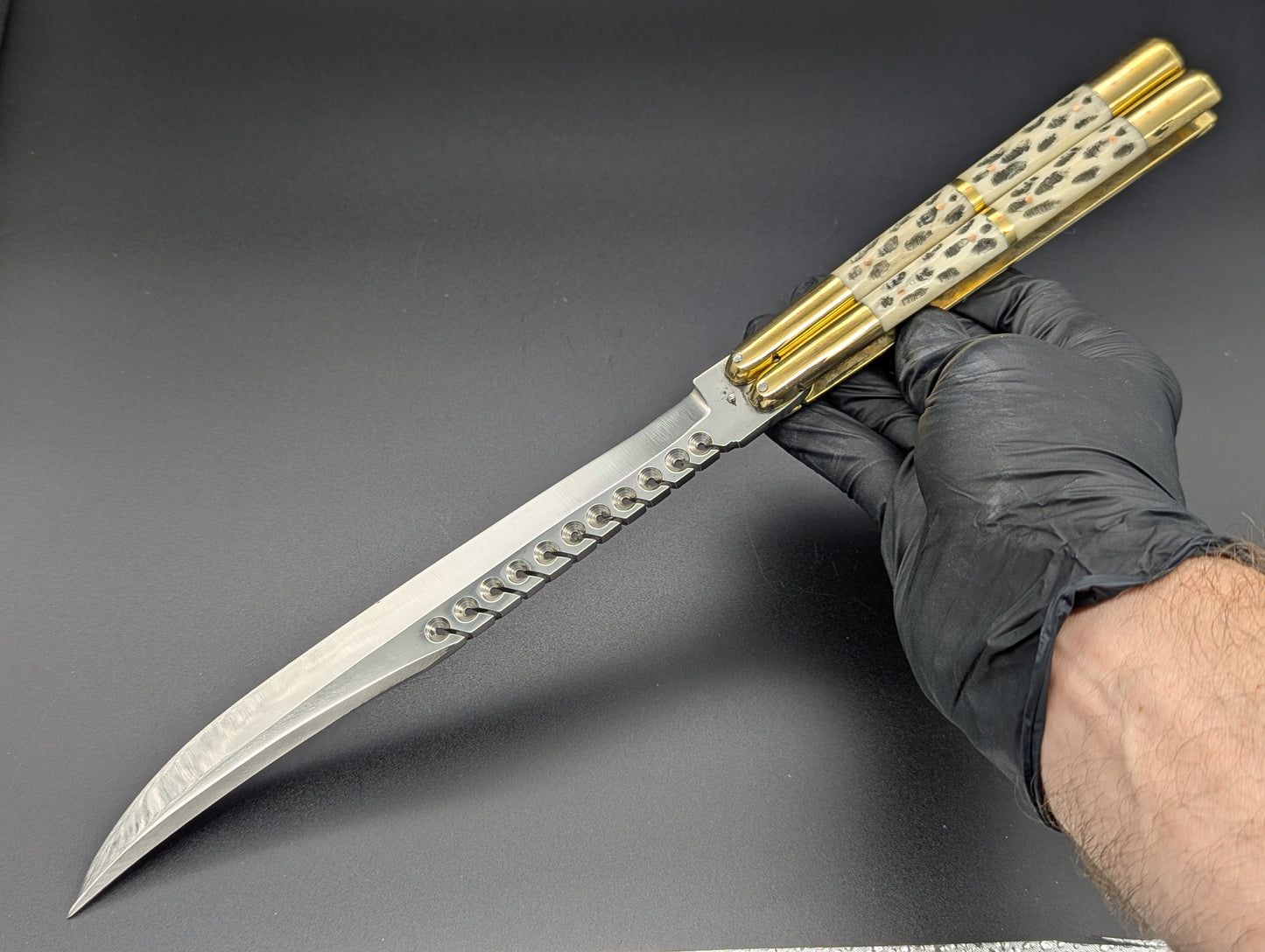 14.25" BUSISI XL BLADE FHM BALISONG RAMBO BONE