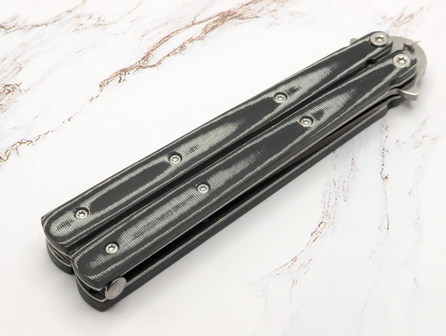 9" Grey & Black Micarta Stainless Butterfly Knife