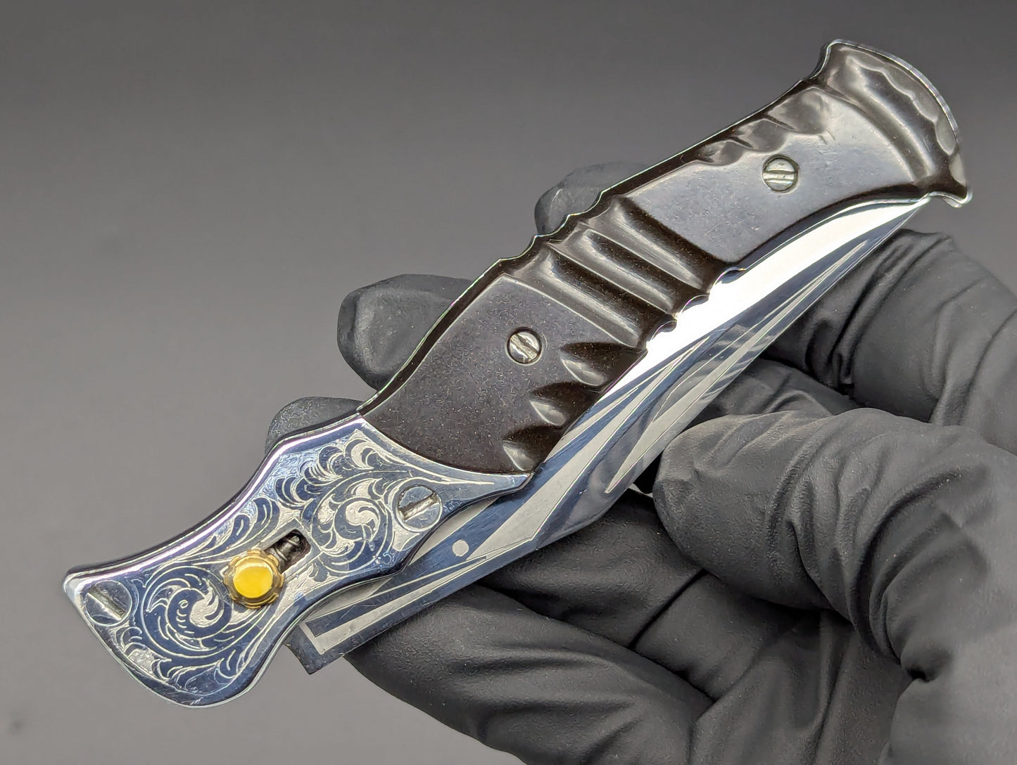 80's Soviet Era Russian Prison Switchblade Knife Brown Etched