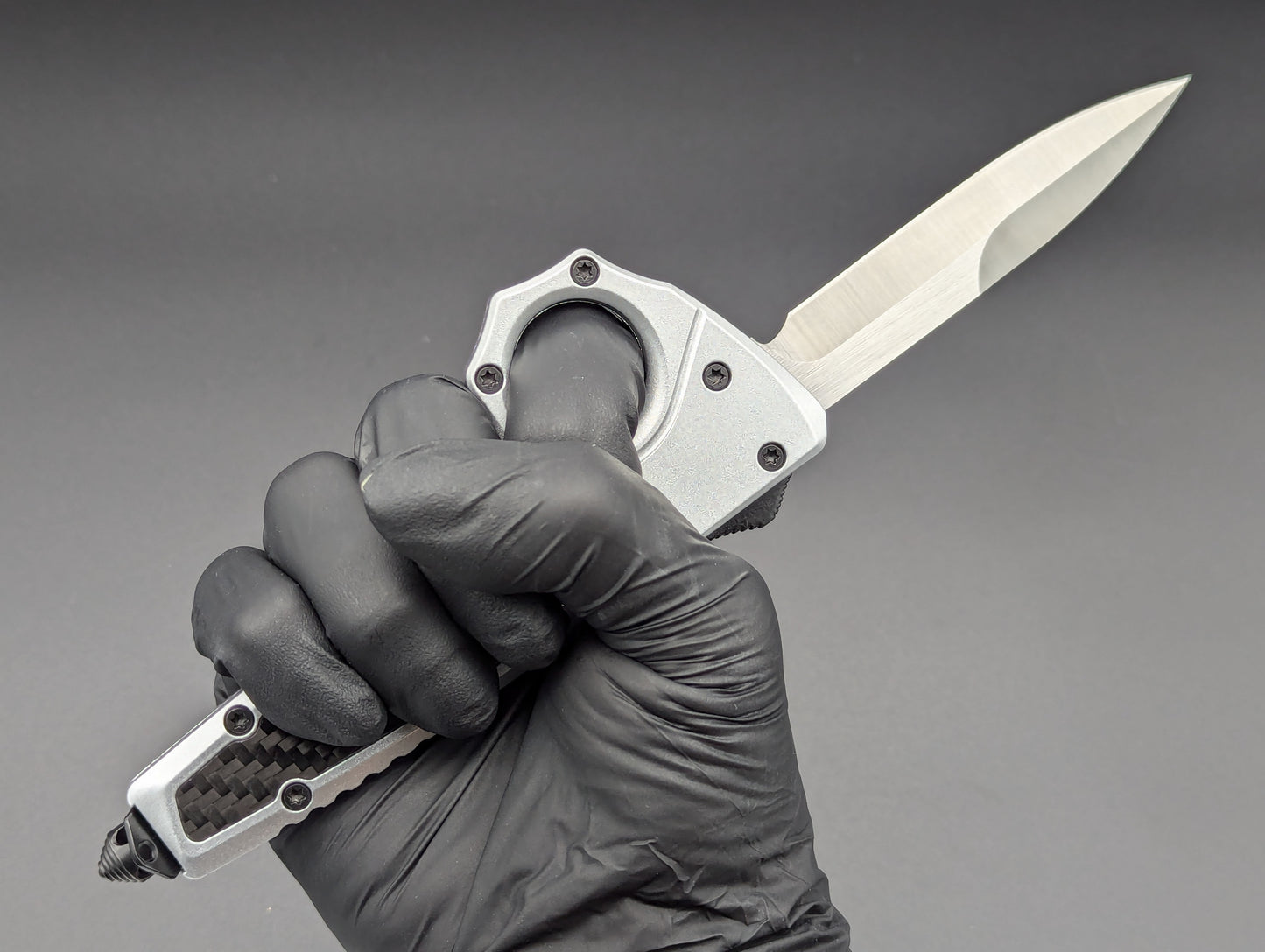 SILVER SFK GLASS BREAKER D/A OTF KNIFE BAYONET