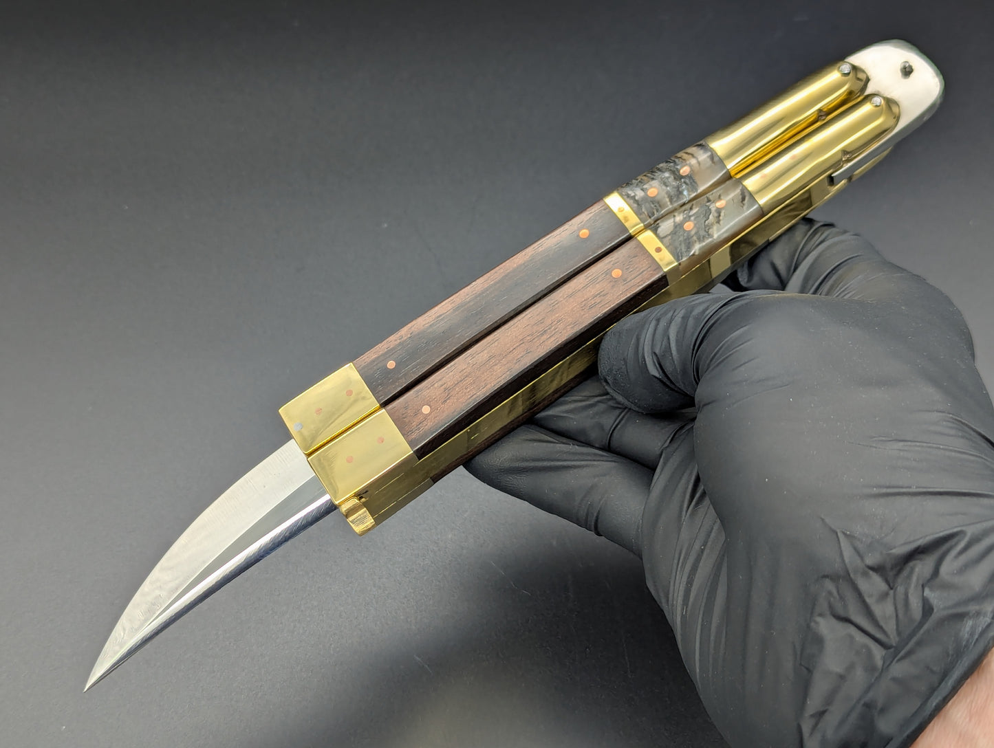 14.25" WOOD & HORN RAMBO BUSESE XL BLADE FHM BALISONG