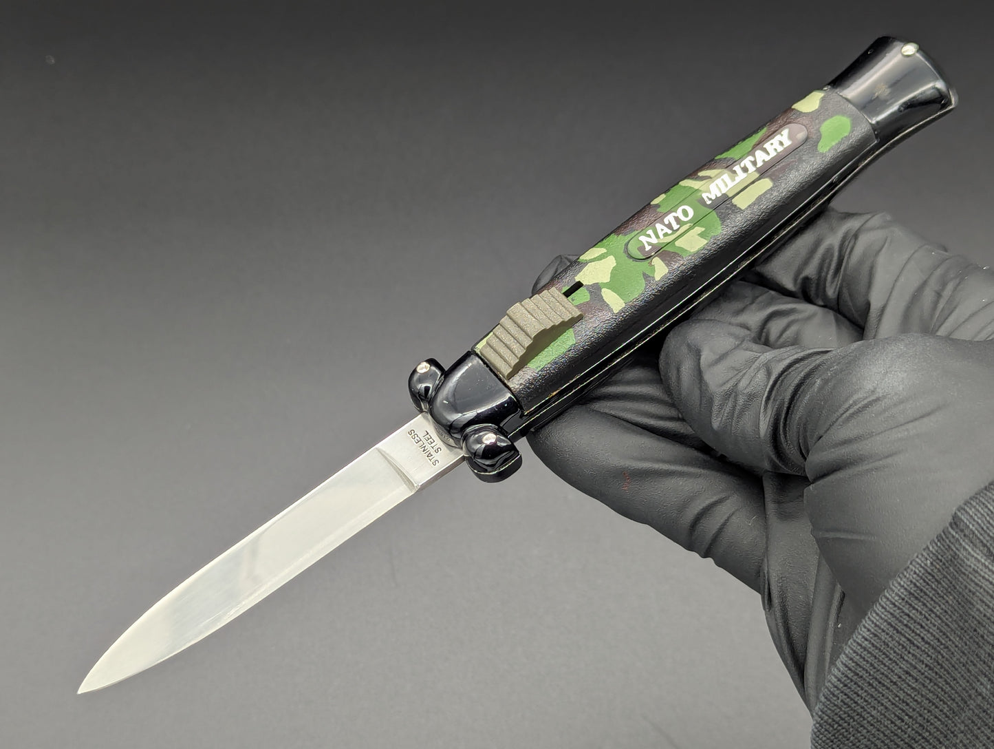 NOS Camo NATO MILITARY Automatic OTF Knife w/ Box