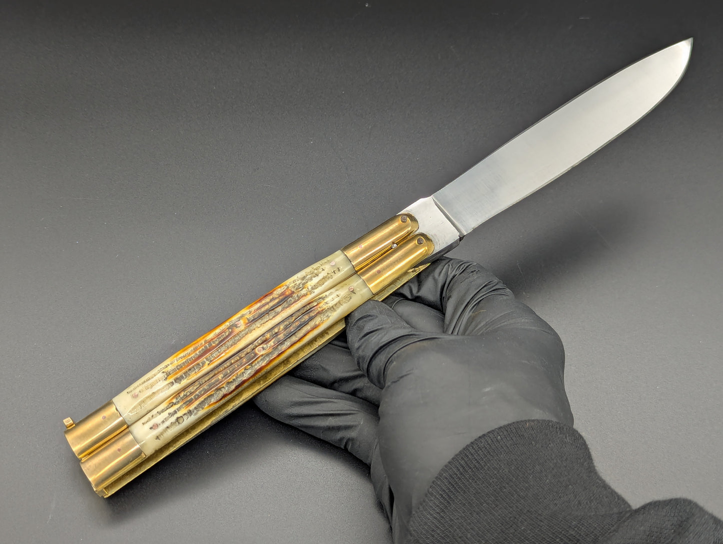 11" JIGGED COWBONE BRASS FHM BALI KNIFE DROP POINT