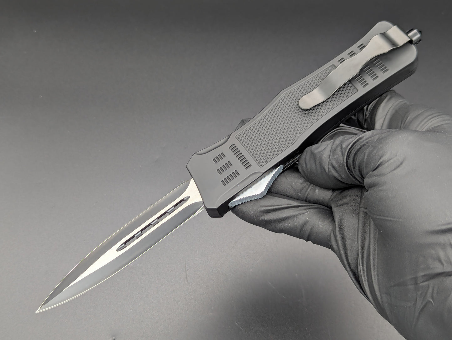 9" 2-Tone Black Dual Edge CQC OTF Automatic Knife
