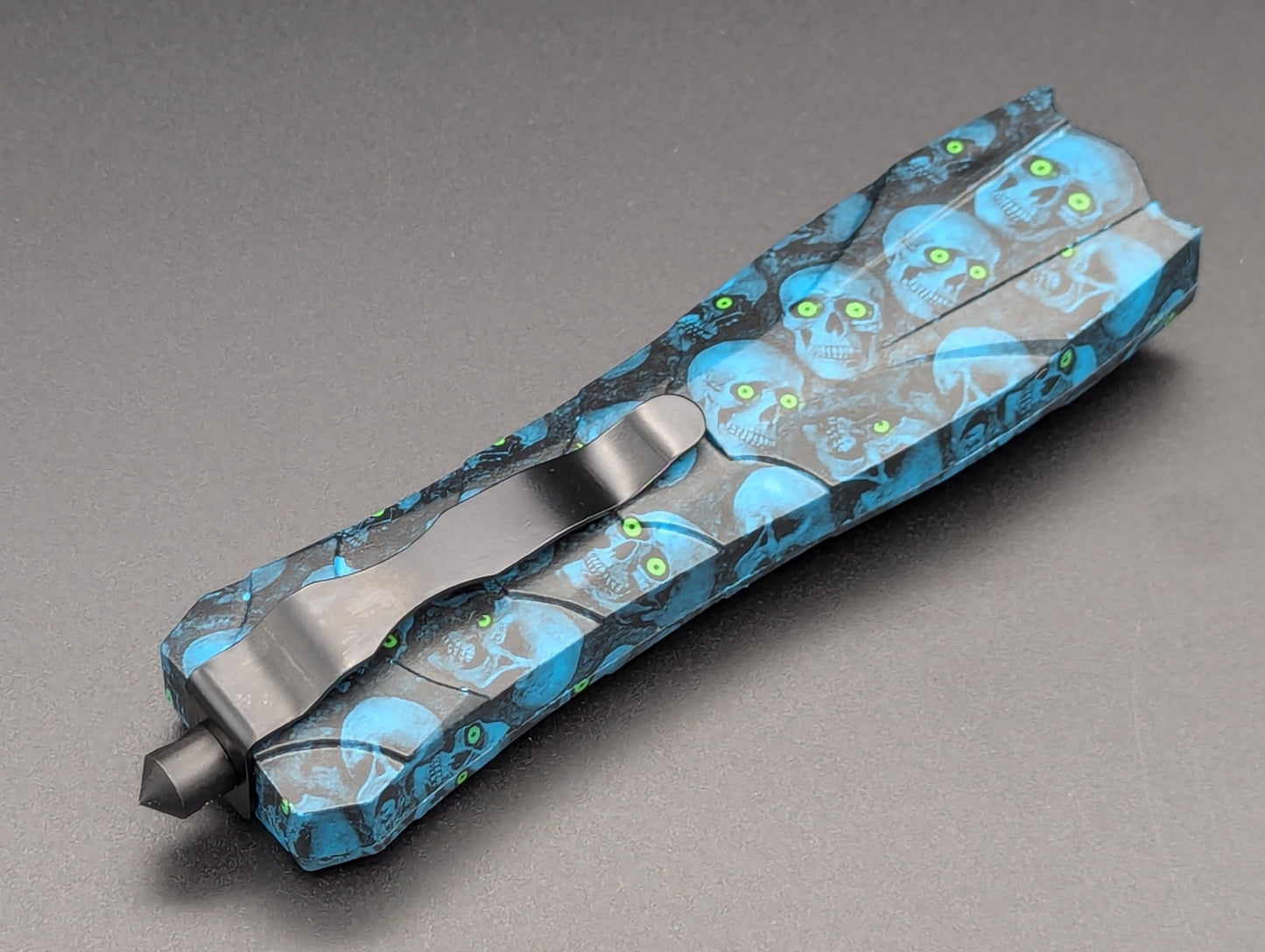 9" BLUE ZOMBIE SKULL VIPER D/A OTF KNIFE