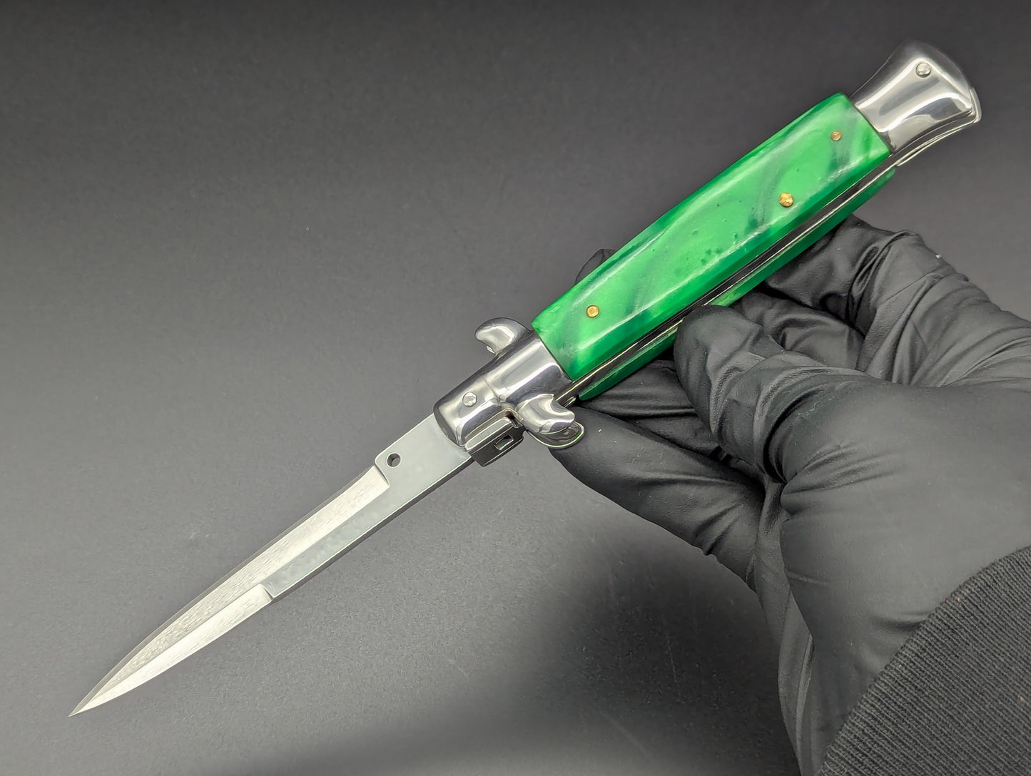 9" GREEN PEARL BAYO BLADE ITALIAN STYLE STILETTO