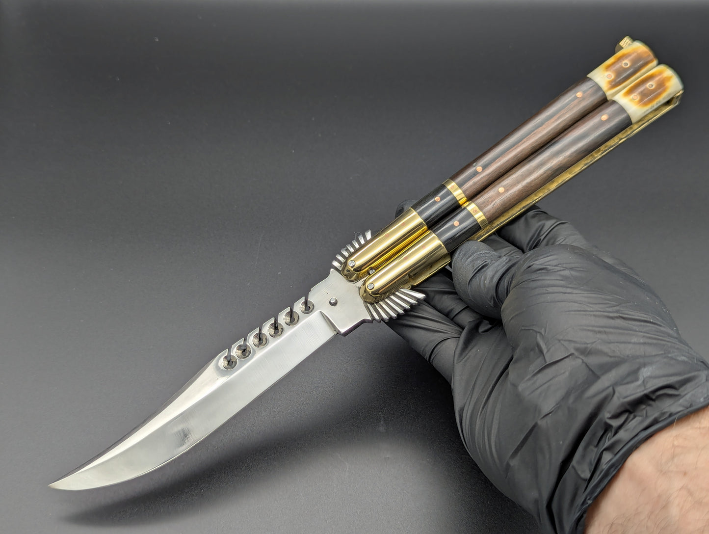 11" CARVED EAGLE BOLSTER FHM BALISONG RAMBO CLIP POINT