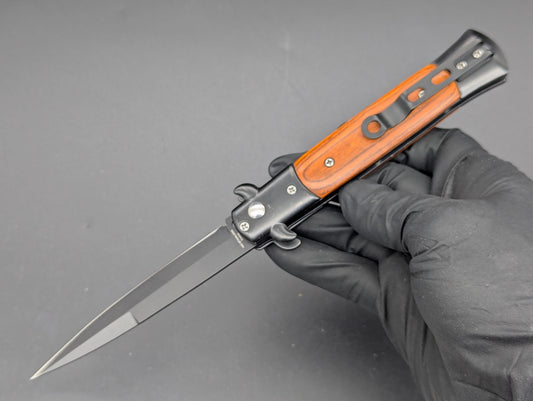 TACTICAL RED WOOD DIABLO MILANO SWITCHBLADE KNIFE