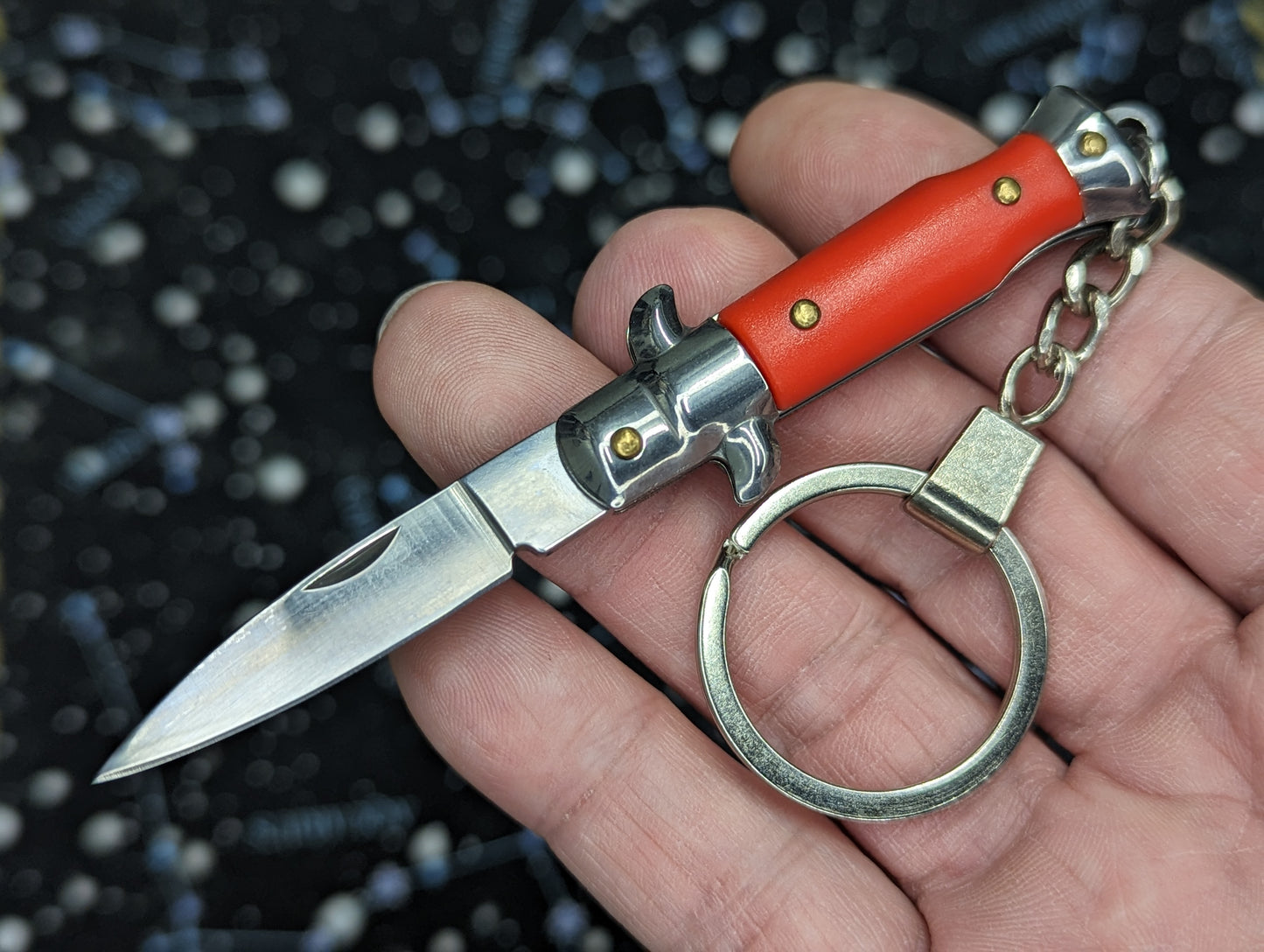 Red Mini Manual Folding Stiletto Keyring