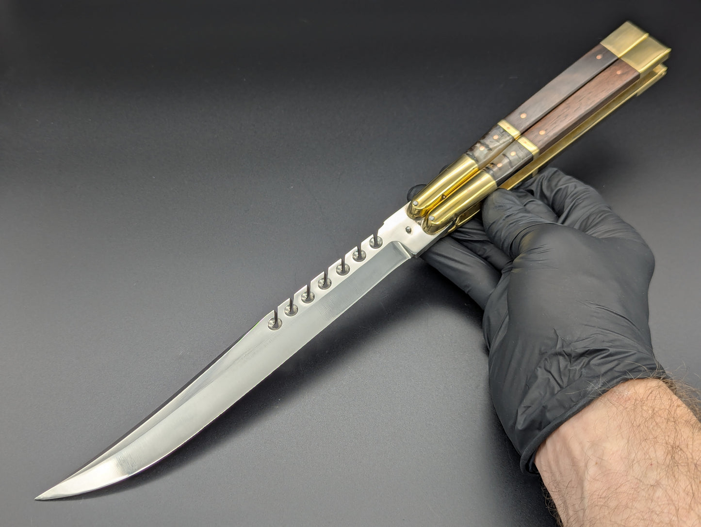 14.25" WOOD & HORN RAMBO BUSESE XL BLADE FHM BALISONG