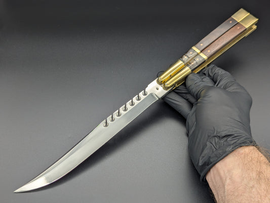 14.25" WOOD & HORN RAMBO BUSESE XL BLADE FHM BALISONG