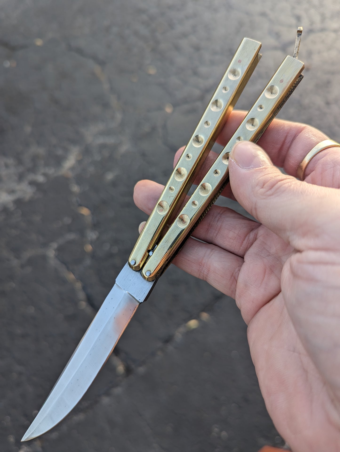 9" Solid Brass Milled FHM Balisong Knife Clip Point