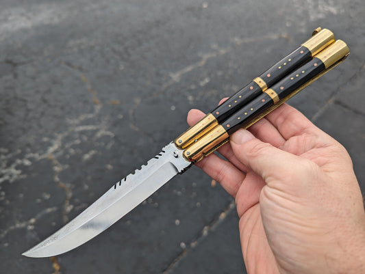 29 CM FHM DOUBLE BLACK HORN BALISONG CLIP POINT