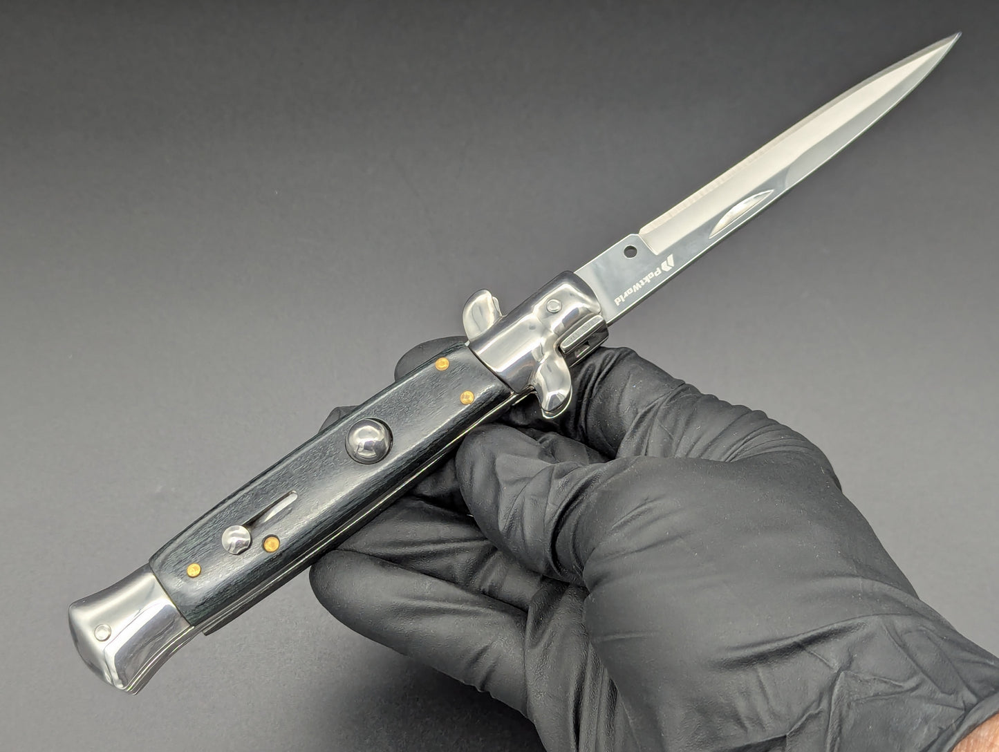 9" BLACK WOODEN BAYO BLADE ITALIAN STYLE STILETTO