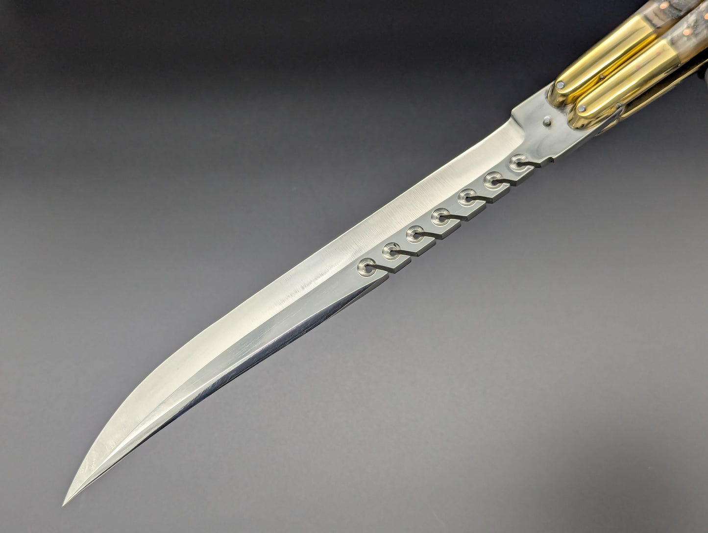 14.25" WOOD & HORN RAMBO BUSESE XL BLADE FHM BALISONG