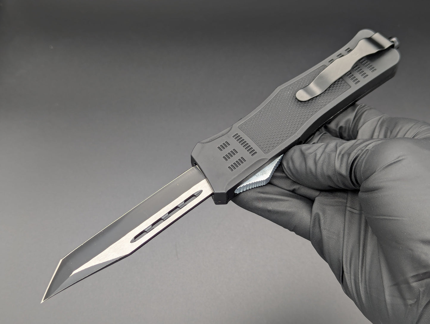 9" 2-Tone Black Tanto CQC OTF Automatic Knife