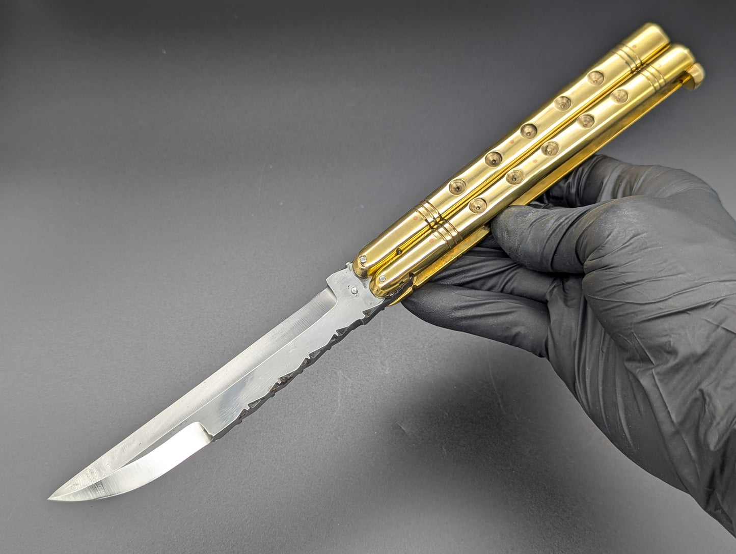 11" 380 GRAM HEAVYWEIGHT FHM BALISONG BRASS/ WHARNCLIFF