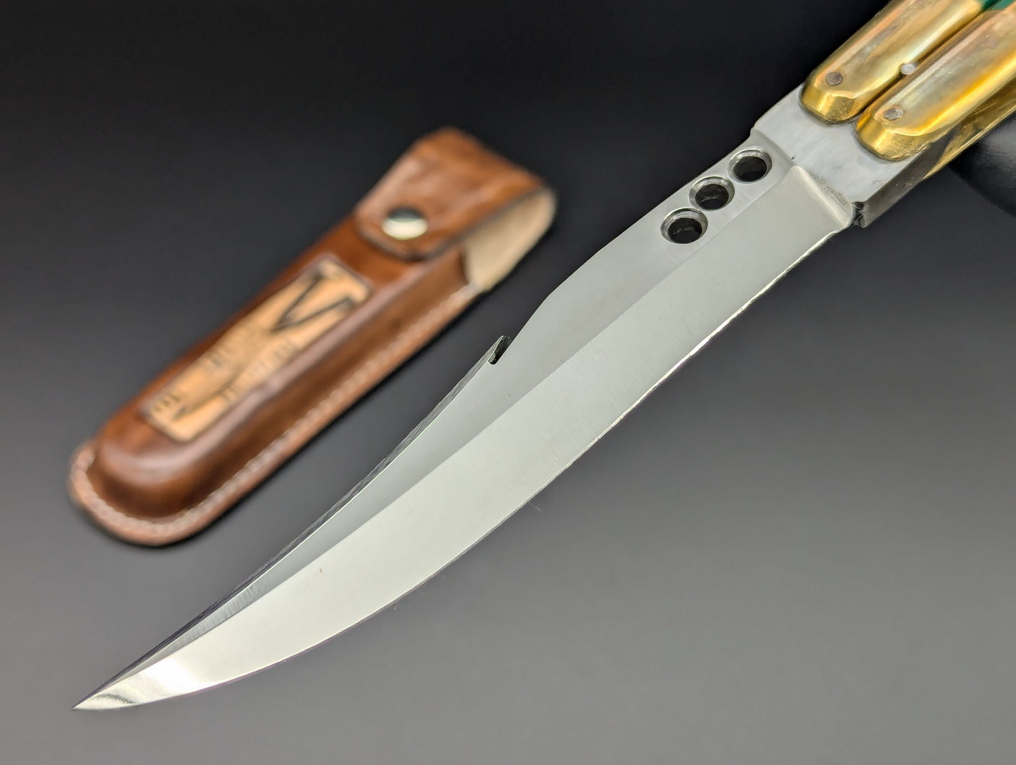 11" GREEN KALAPKOP GUT HOOK CLIP POINT FHM BALISONG