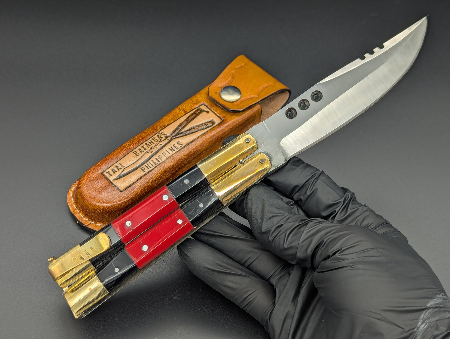 9" RED & BLACK FHM BALISONG w/ CLIP & SHEATH RAMBO