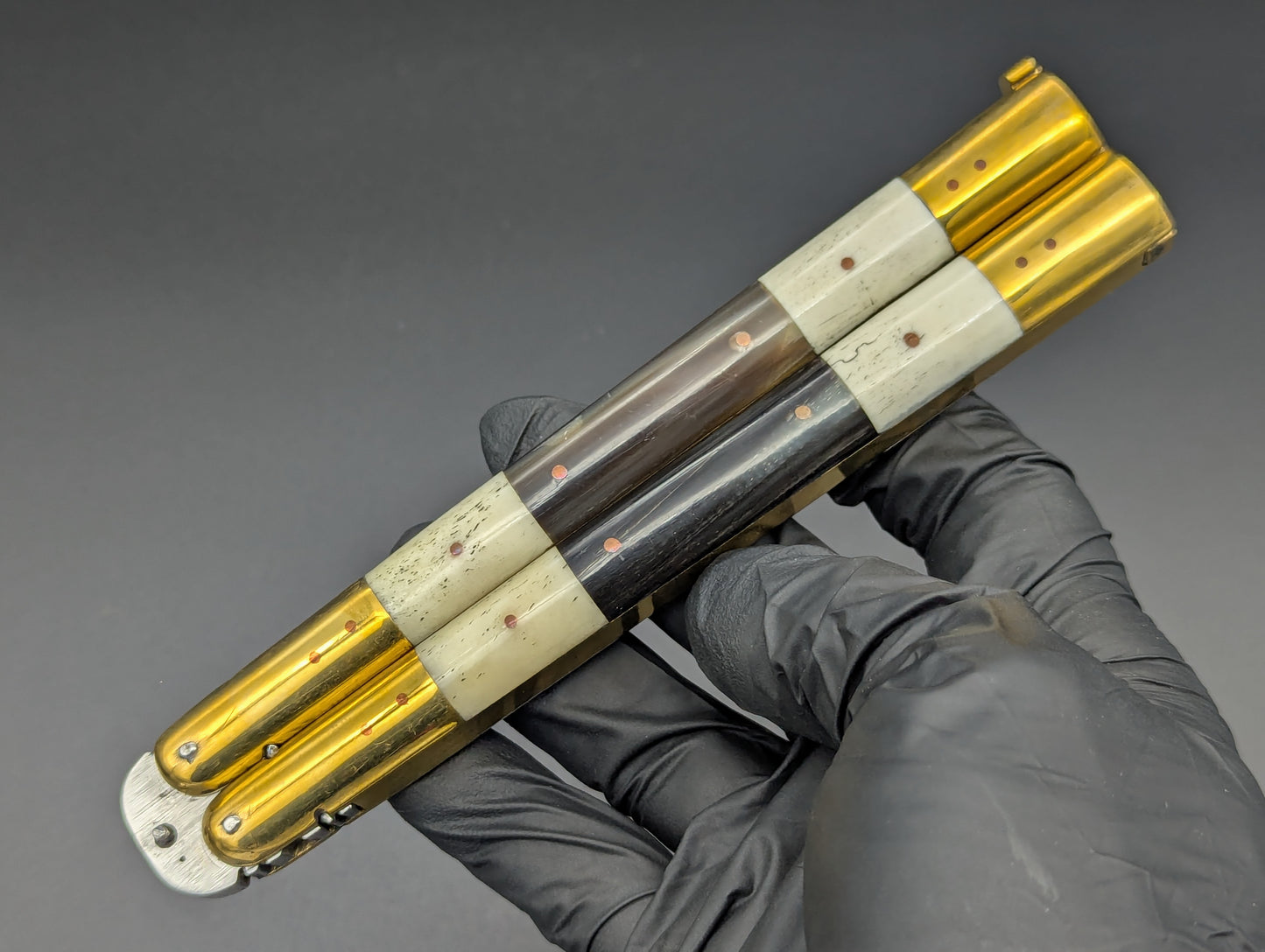 29 CM FHM WHITE BONE/ BLACK HORN BALISONG RAMBO #2