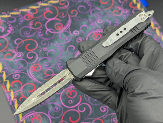 7" OL Damascus Blade Double Edge D/A OTF Knives