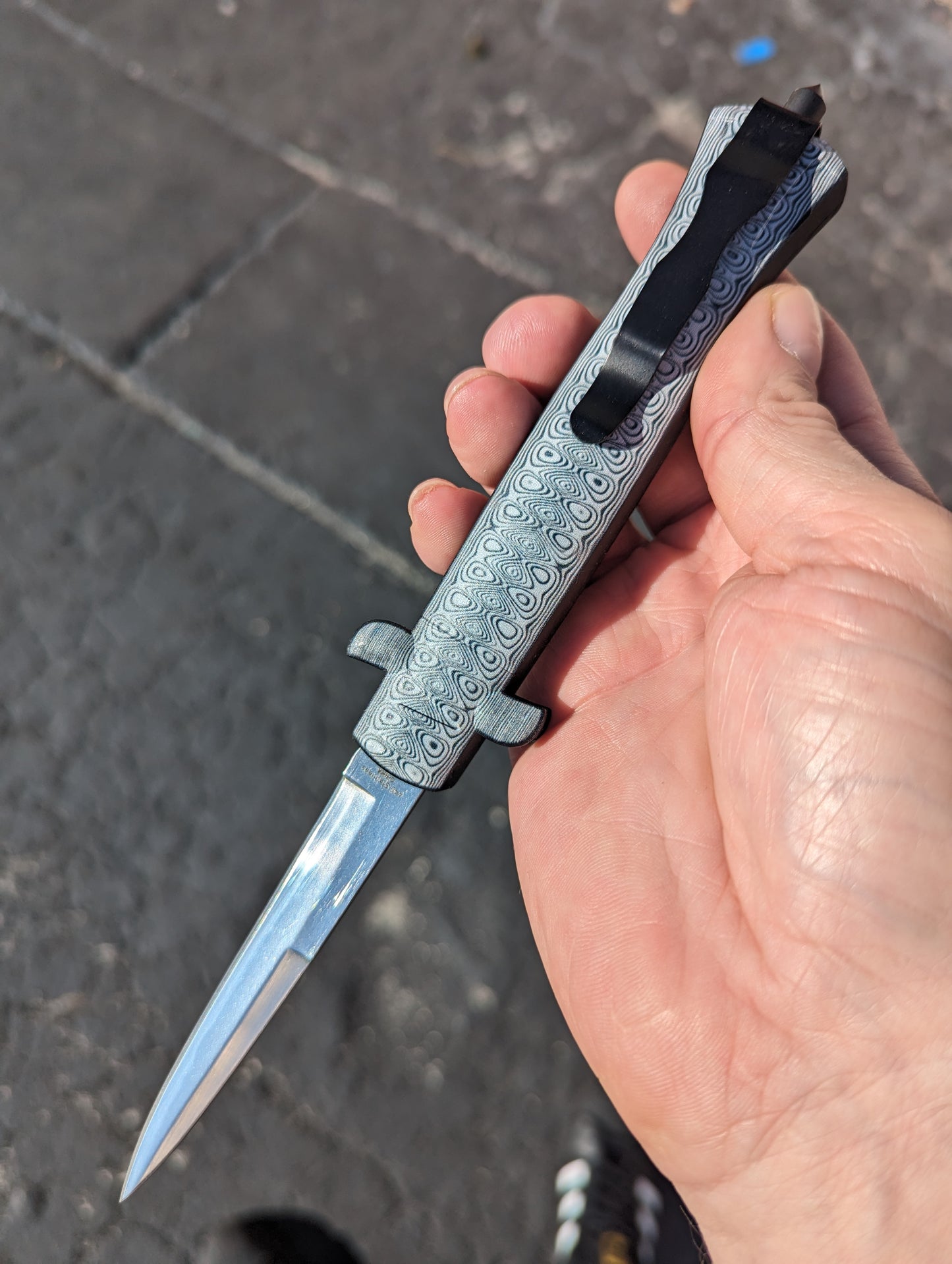 9.5" Composite D/A Faux Damascus OTF Knife