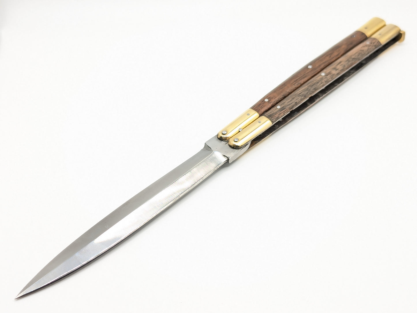 11" FHM Slim Narra Wood & Brass Balisong Dagger Point