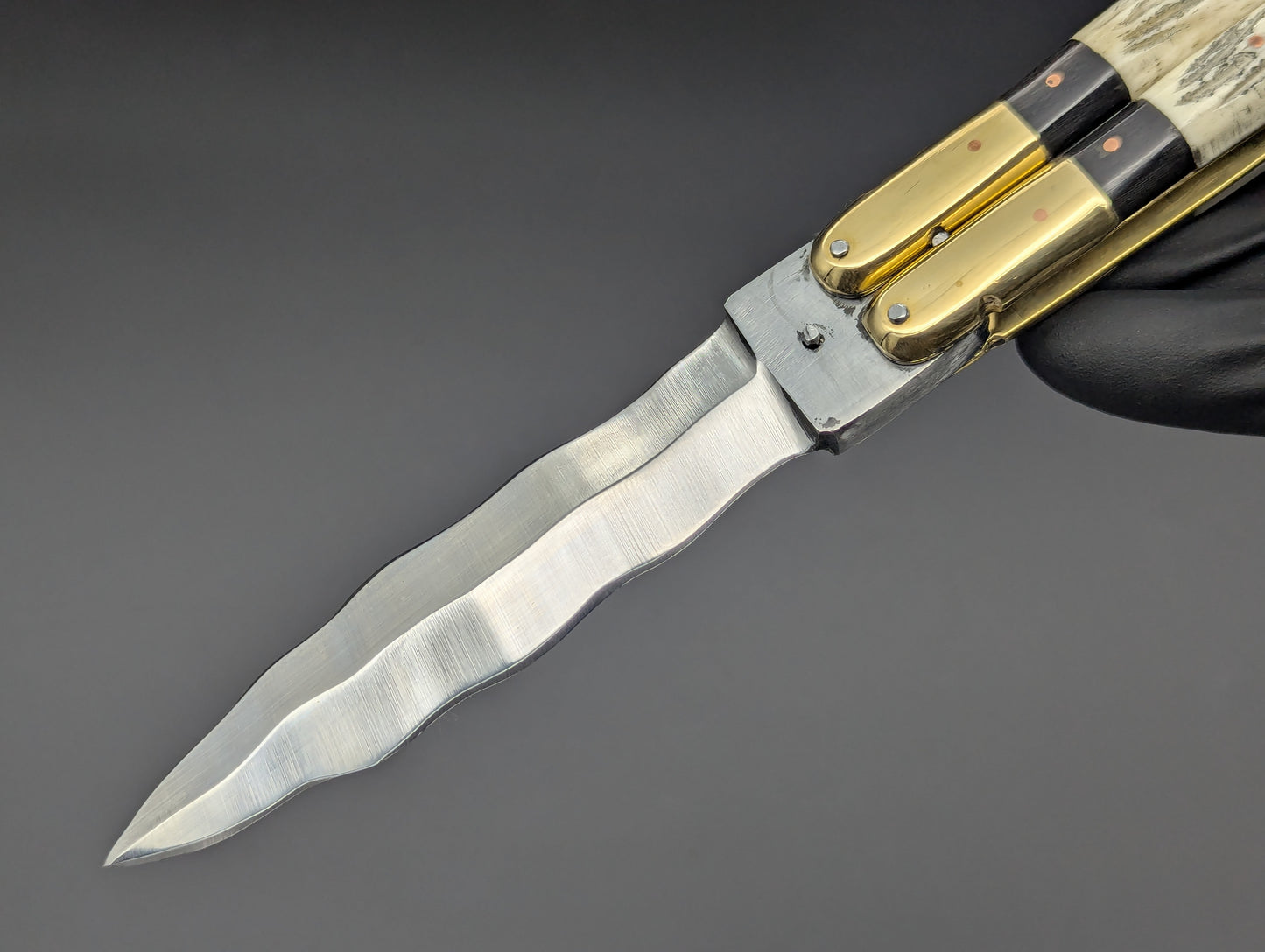 23cm TRIPLE HORN KRIS BLADE PHILIPPINES HANDMADE BALISONG BRASS