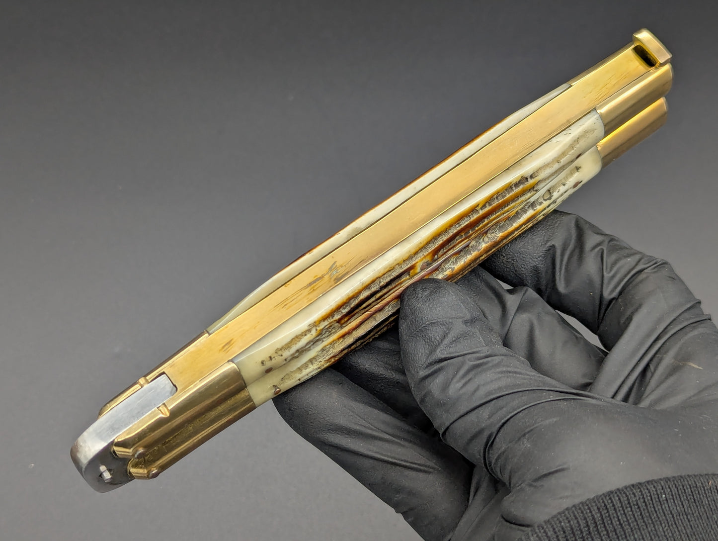 11" JIGGED COWBONE BRASS FHM BALI KNIFE DROP POINT