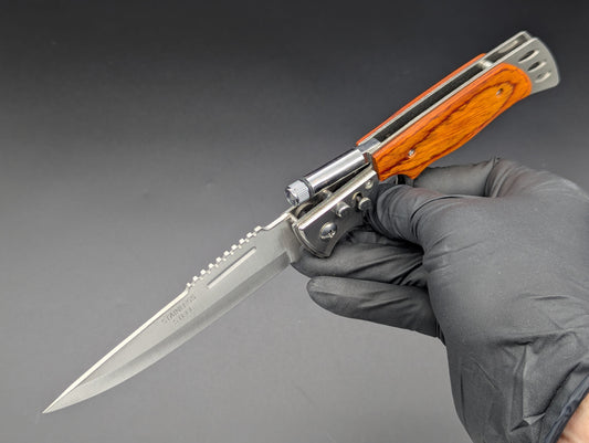 10" CIGAR CUTTER ROSEWOOD SWITCHBLADE KNIFE w/ LIGHT