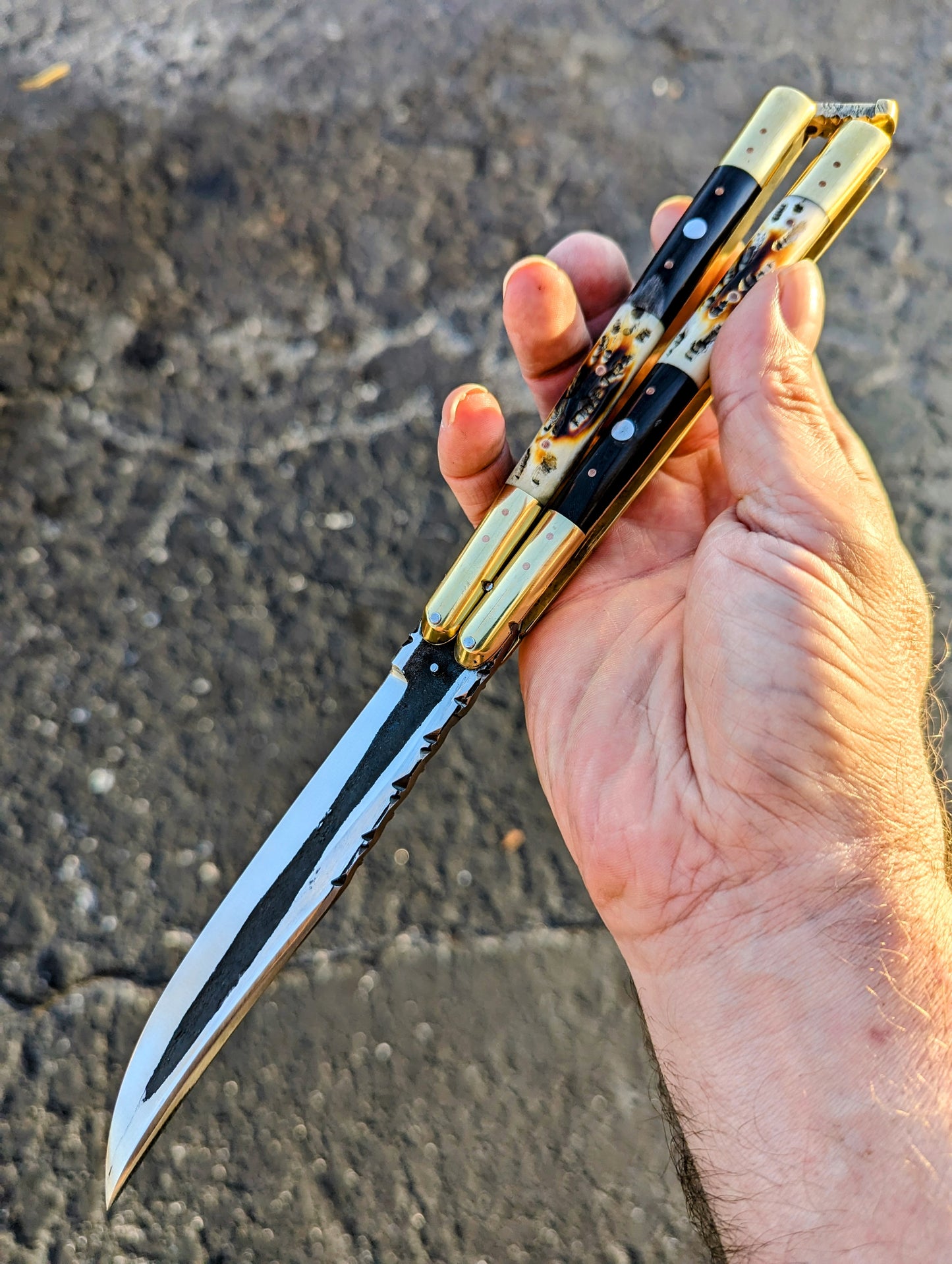 11" FHM Handmade Balisong Bone Clip Point