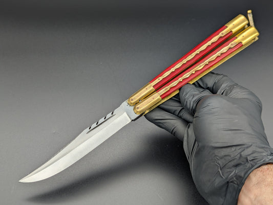 11" KALAPKUP BRASS/ RED BLOOD CLIP POINT FHM BALISONG