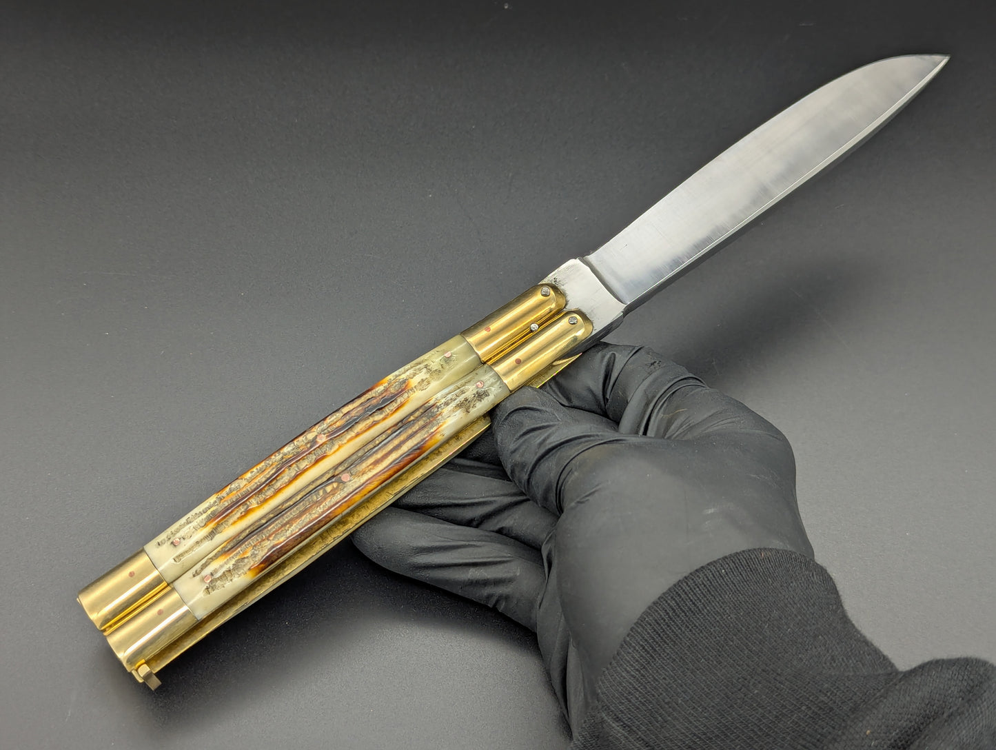 11" JIGGED COWBONE BRASS FHM BALI KNIFE DROP POINT