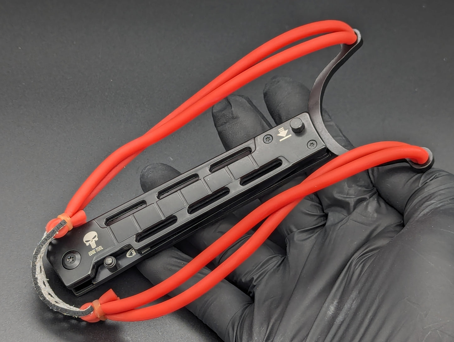 Spring Assisted Tanto Knife w/ Dual Band Slingshot