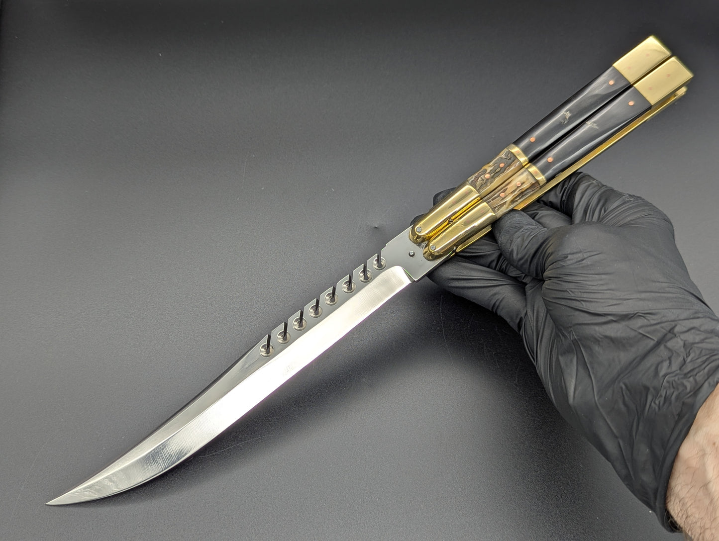 14.25" BUSISI XL BLADE FHM PHILIPPINES BALISONG DEER/ BUFF