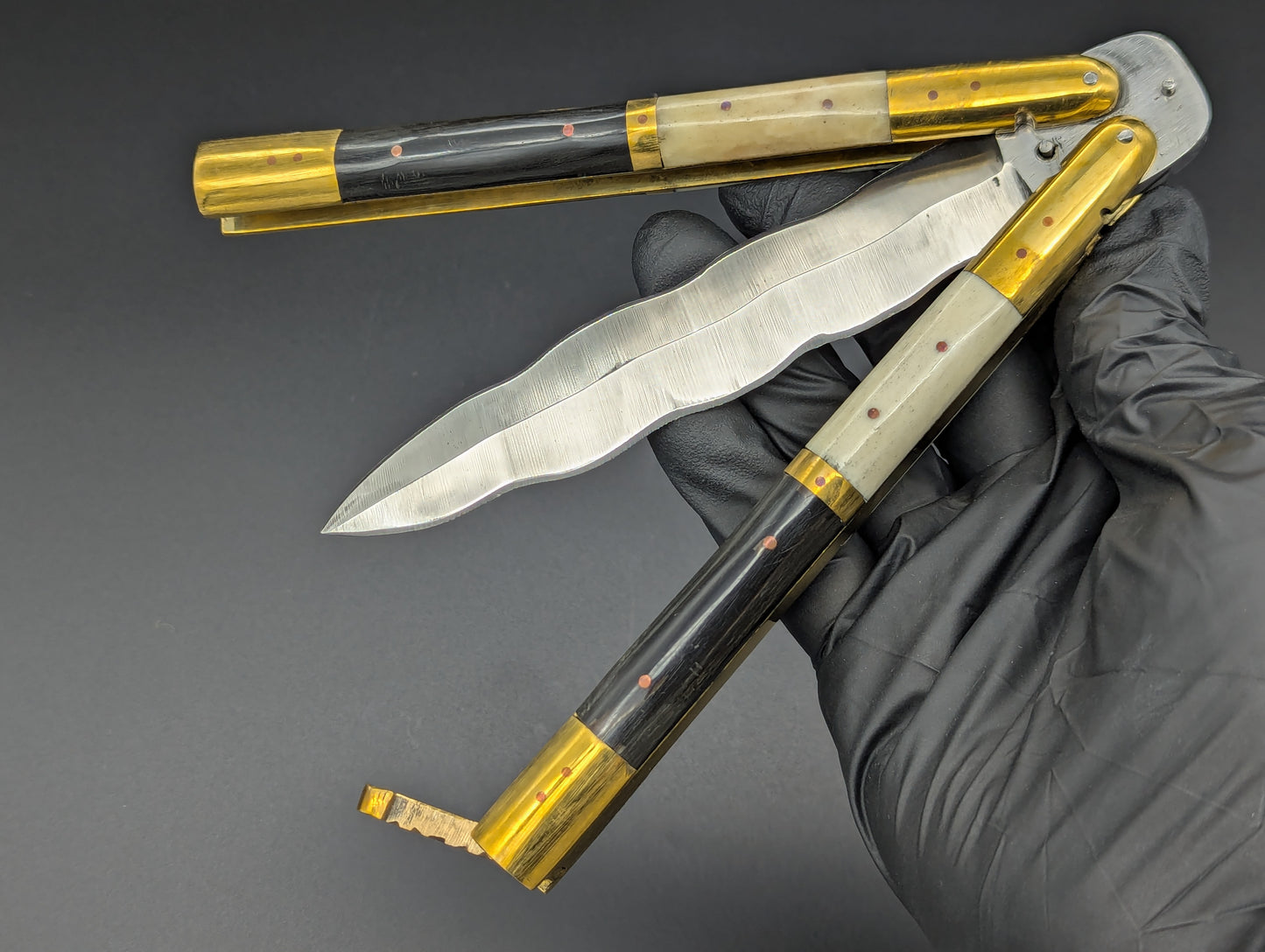 11" FHM BONE / BUFFALO HORN & BRASS BALISONG KRIS BLADE