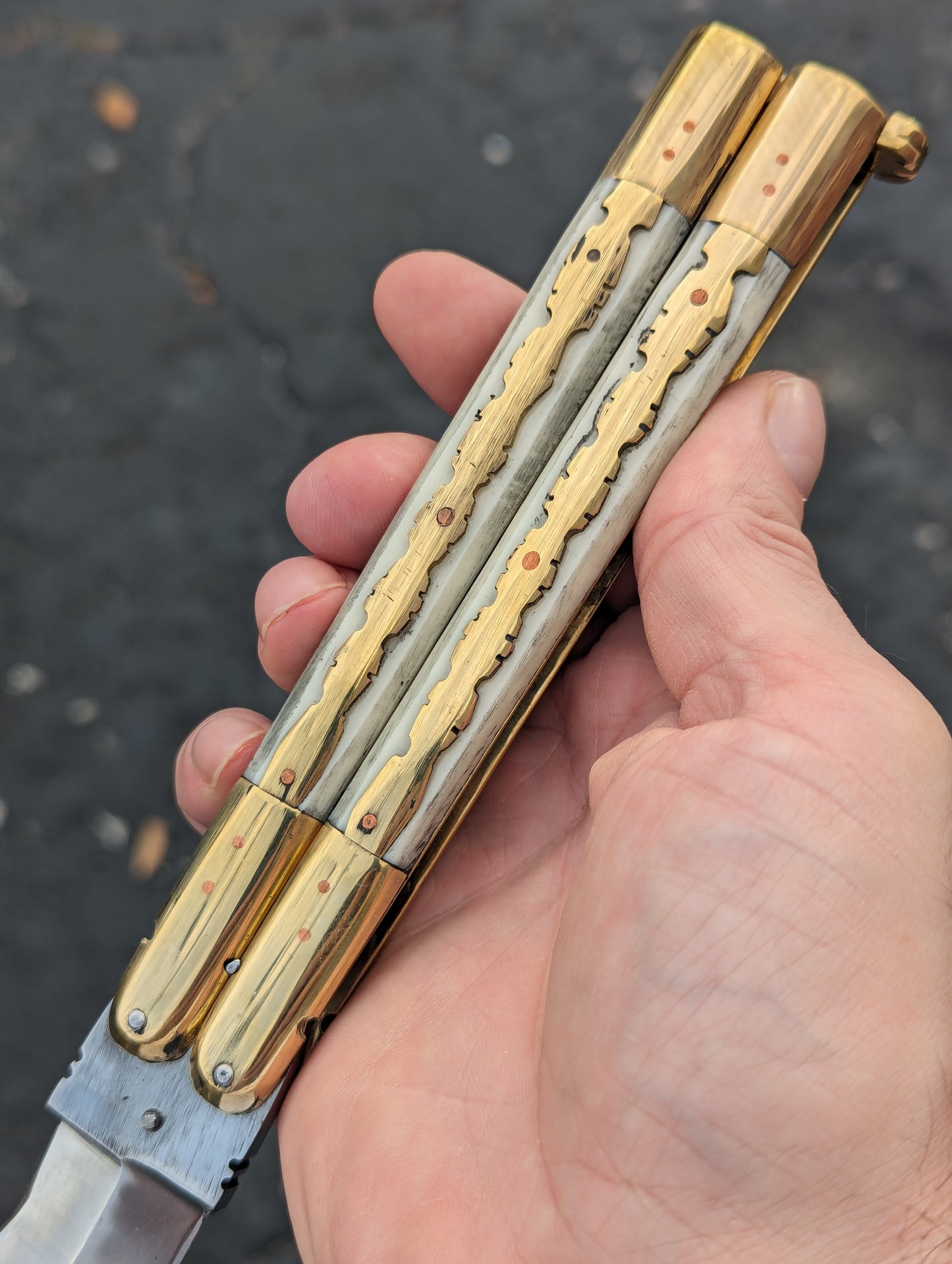 11" TRADITIONAL PHILIPPINES KALUPKOP BONE & BRASS BALISONG KRIS #1