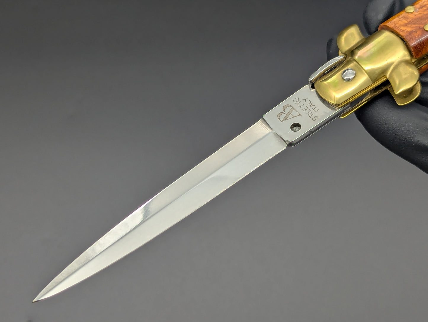 NOS 9" AB ITALY ARMANDO BELTRAME BRIARWOOD & BRASS ITALIAN STILETTO