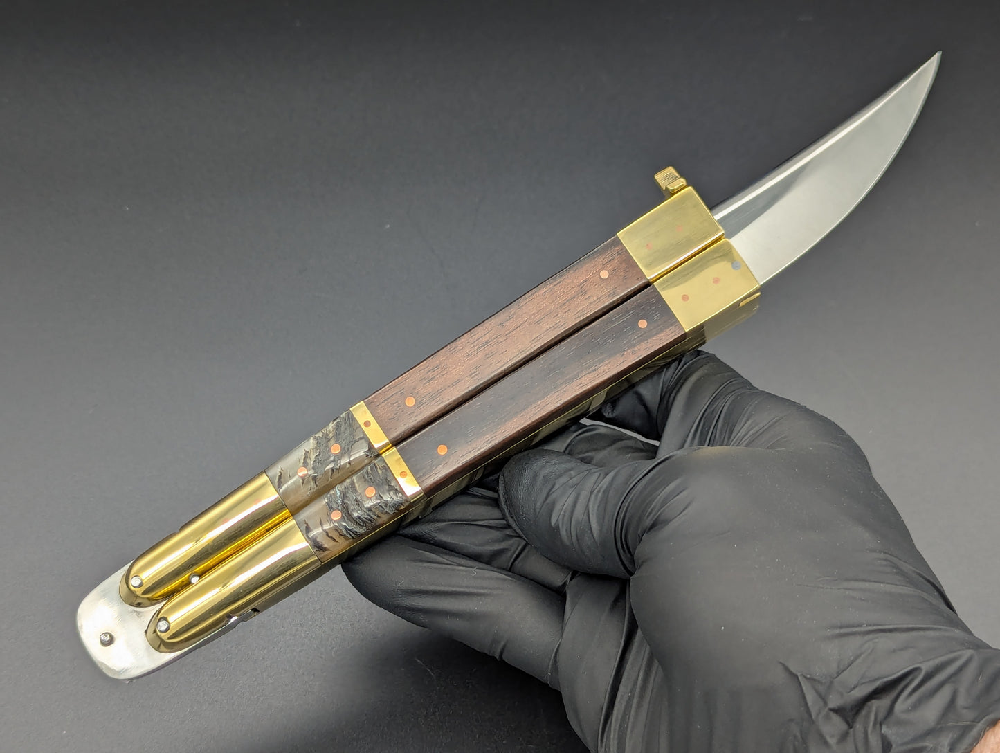 14.25" WOOD & HORN RAMBO BUSESE XL BLADE FHM BALISONG