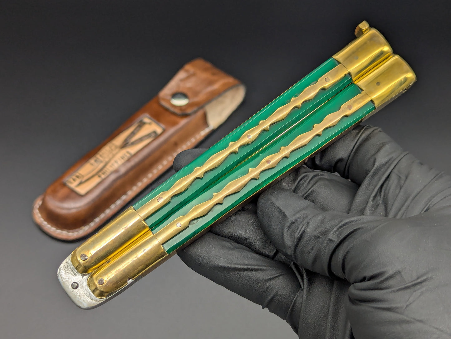 11" GREEN KALAPKOP GUT HOOK CLIP POINT FHM BALISONG