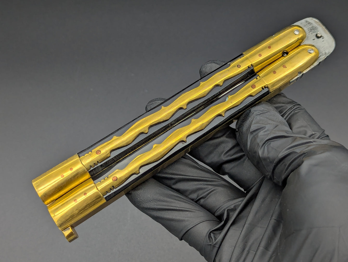 11" FILIPINO KALUPKOP BRASS/ BK COMPOSITE KRIS BALISONG